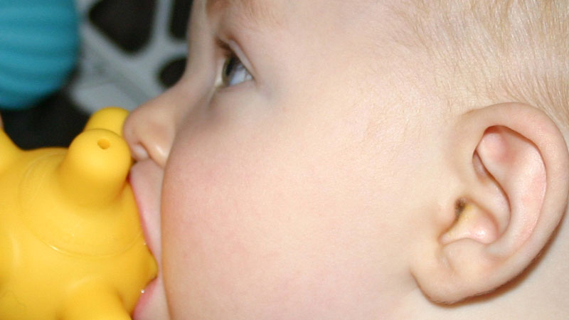 Baby Chews on a Spiky Ball