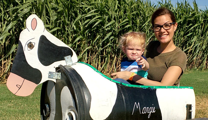 Riding the cow train at the Fall Festival in Bastrop