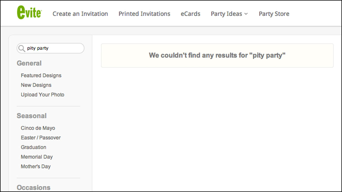 No Pity Party Invites from Evite.com